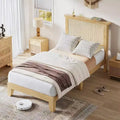 DobleePy Twin Size Square Rattan & Wood Platform Bed Frame, Natural Rattan Headboard, No Box Spring Needed, Easy Assembly