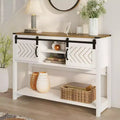 46 Farmhouse Console Table with Sliding Barn Door, Rustic Storage Entryway Table with Drawers & Adjustable Shelf