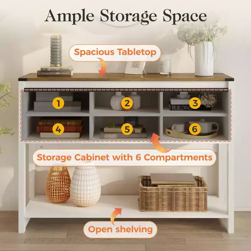 Table console de ferme 46" avec porte coulissante style grange, table d'entrée rustique avec tiroirs et étagère réglable