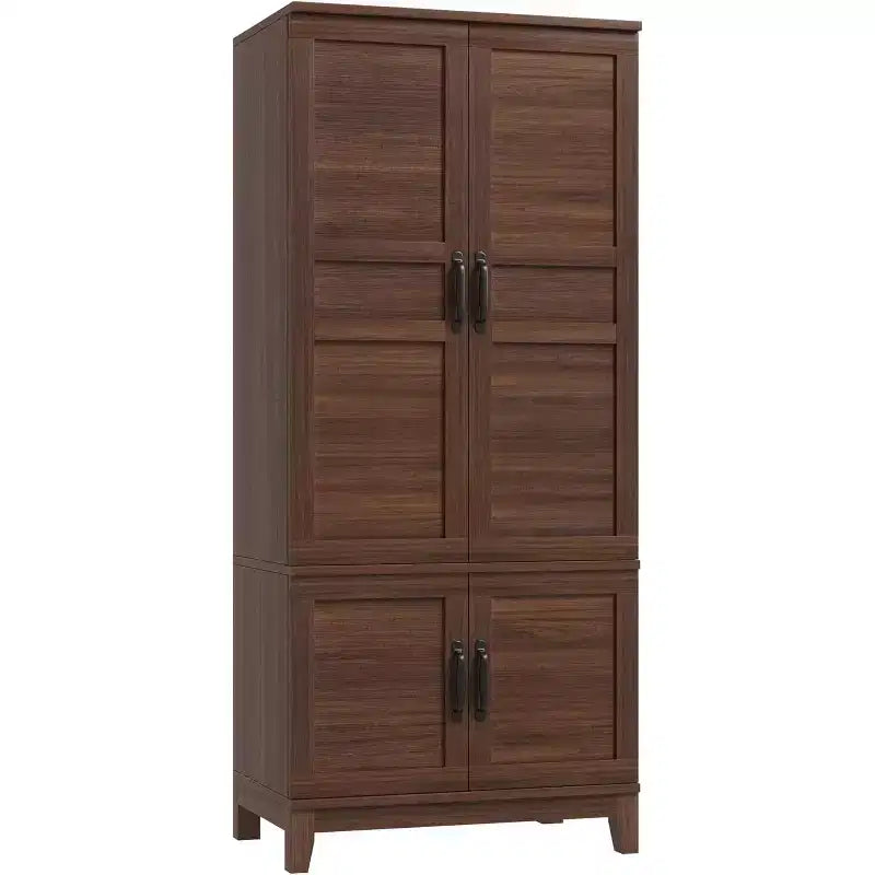 Armoire de 183 cm de haut en bois avec 4 portes, tringle de suspension et étagères réglables, Armoire de rangement autonome pour chambre à coucher