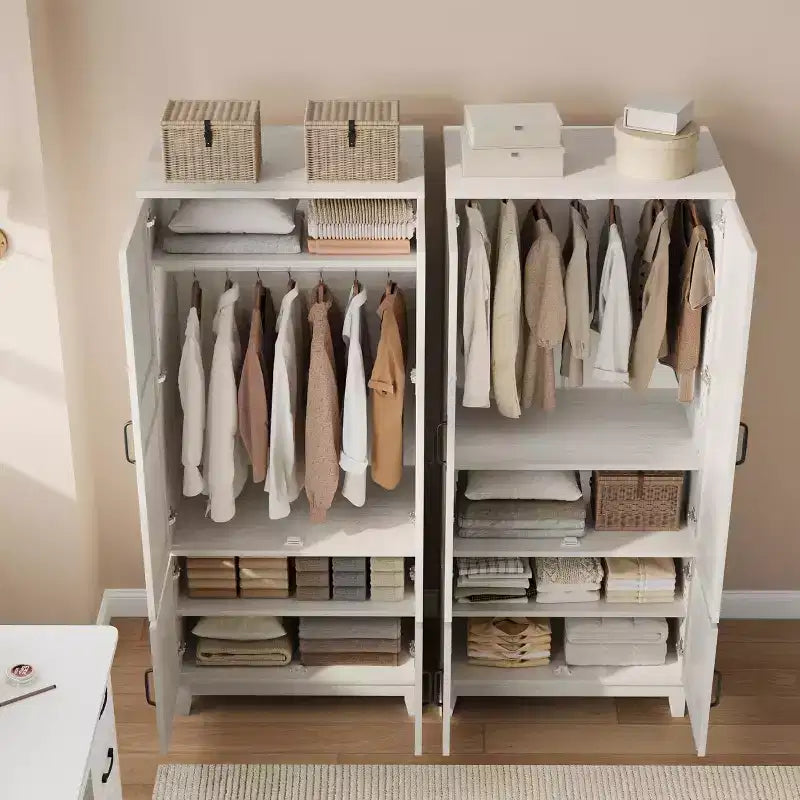 Armoire de 183 cm de haut en bois avec 4 portes, tringle de suspension et étagères réglables, Armoire de rangement autonome pour chambre à coucher