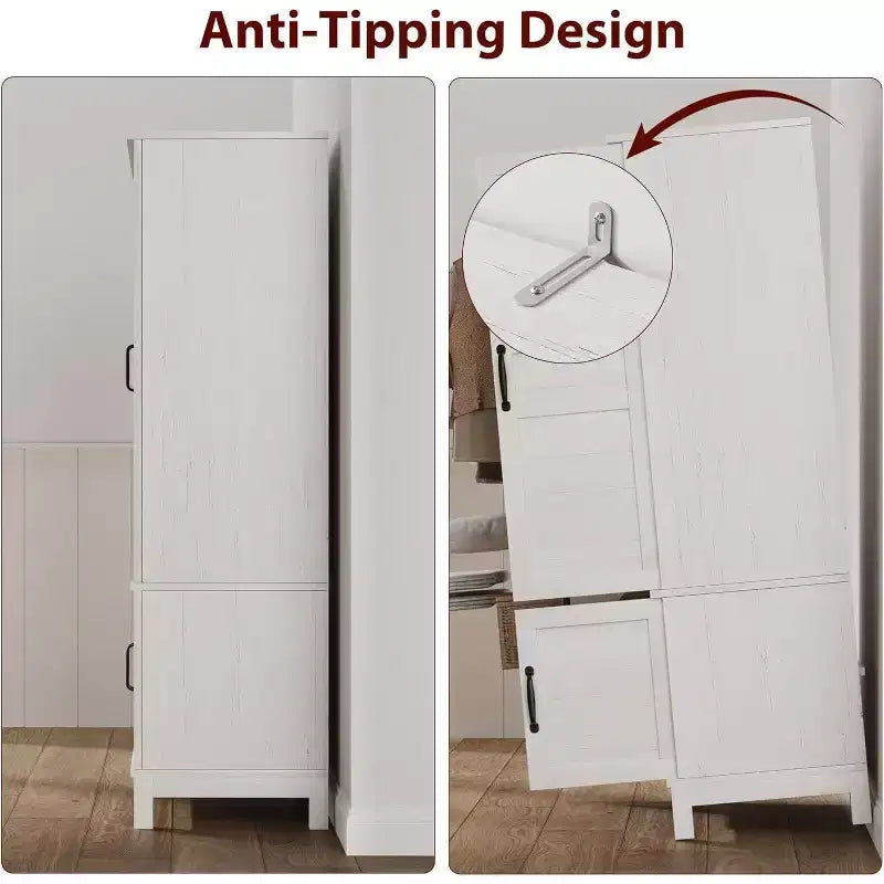 Armoire de 183 cm de haut en bois avec 4 portes, tringle de suspension et étagères réglables, Armoire de rangement autonome pour chambre à coucher