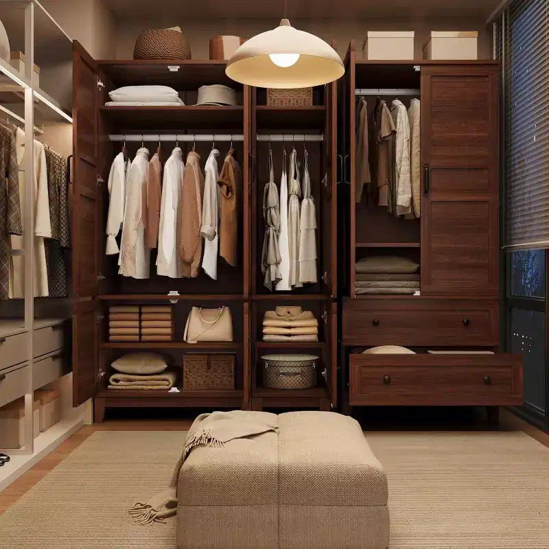 Armoire de 183 cm de haut en bois avec 4 portes, tringle de suspension et étagères réglables, Armoire de rangement autonome pour chambre à coucher