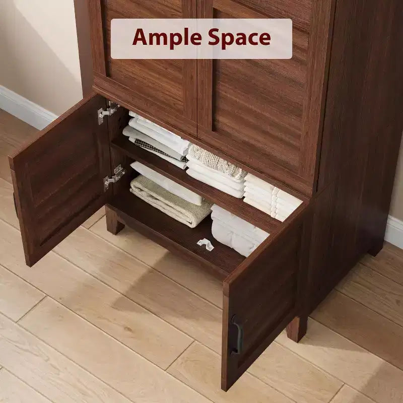 Armoire de 183 cm de haut en bois avec 4 portes, tringle de suspension et étagères réglables, Armoire de rangement autonome pour chambre à coucher