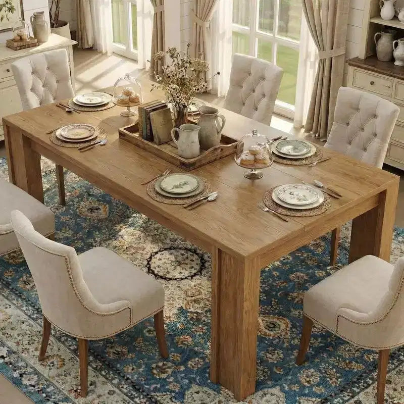 GustoWave 71 Dining Table for 6-8, Farmhouse Rectangular Kitchen Table with Wide H-Legs, Thick Top, Natural Wood Finish