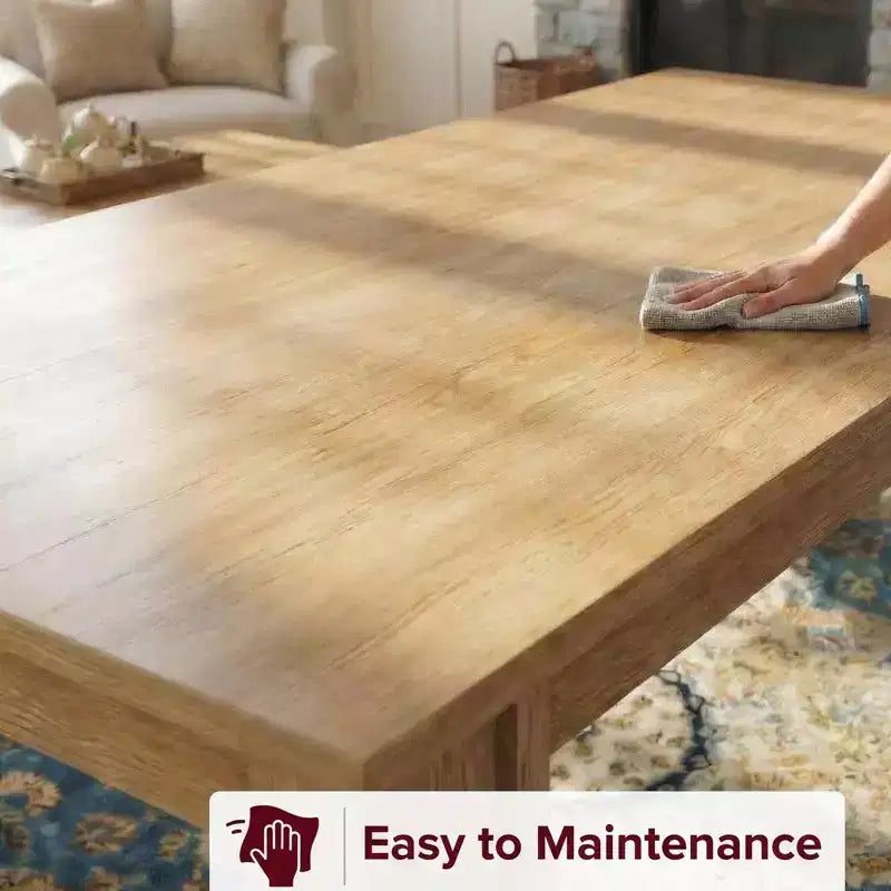 Table de salle à manger pour 6-8 personnes, table de cuisine rectangulaire de style ferme avec pieds larges en H, plateau épais, finition en bois naturel