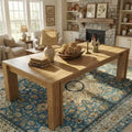 Table de salle à manger pour 6-8 personnes, table de cuisine rectangulaire de style ferme avec pieds larges en H, plateau épais, finition en bois naturel