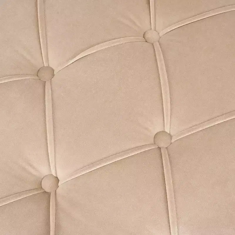 Pouf de rangement rond moderne en bois tapissé, avec capitonnage et couvercle réversible