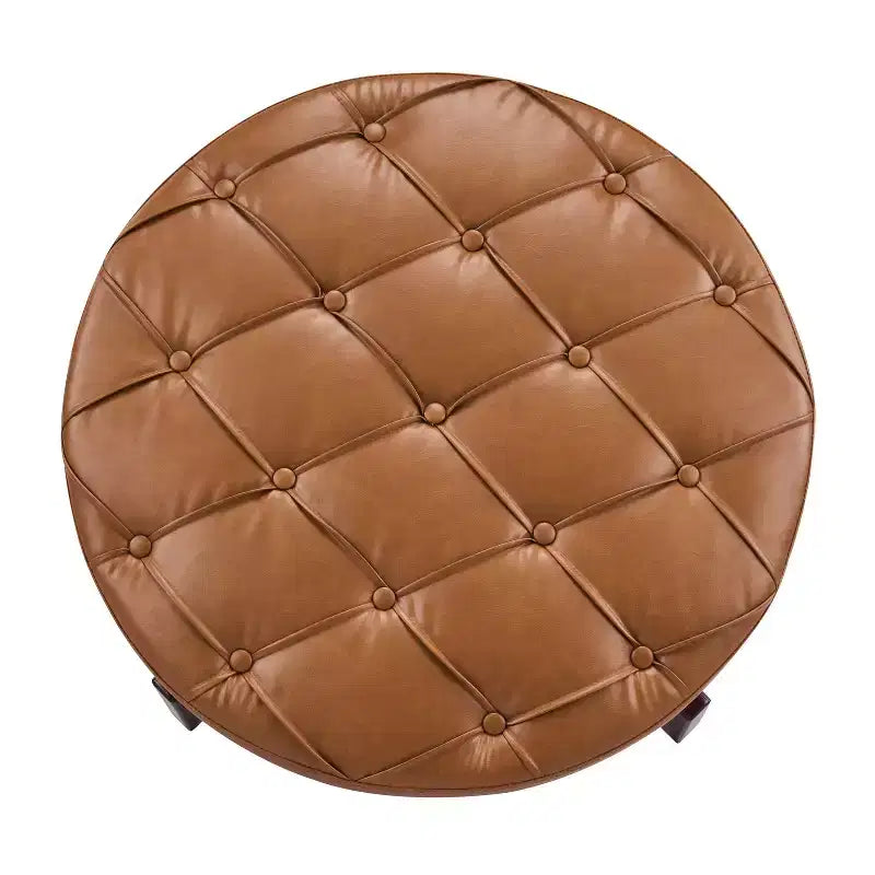 Pouf de rangement rond moderne en bois tapissé, avec capitonnage et couvercle réversible