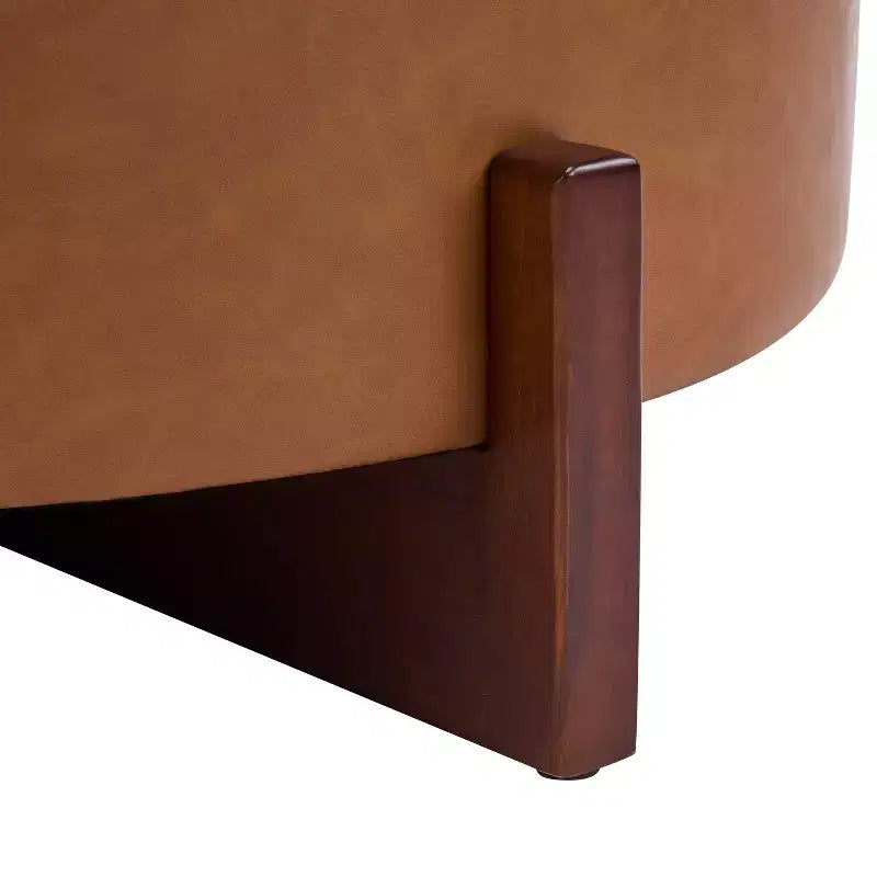 Pouf de rangement rond moderne en bois tapissé, avec capitonnage et couvercle réversible