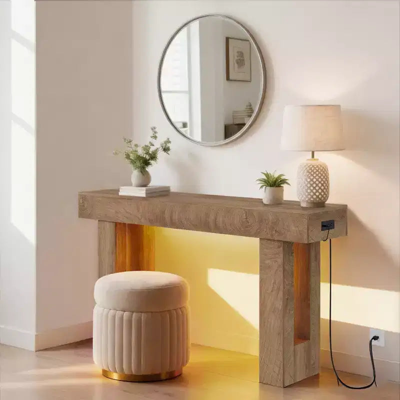 GustoWave 63 Farmhouse Console Table, Wooden Entry Table with Storage Shelf, Narrow Sofa Table for Hallway, Foyer, Sandalwood
