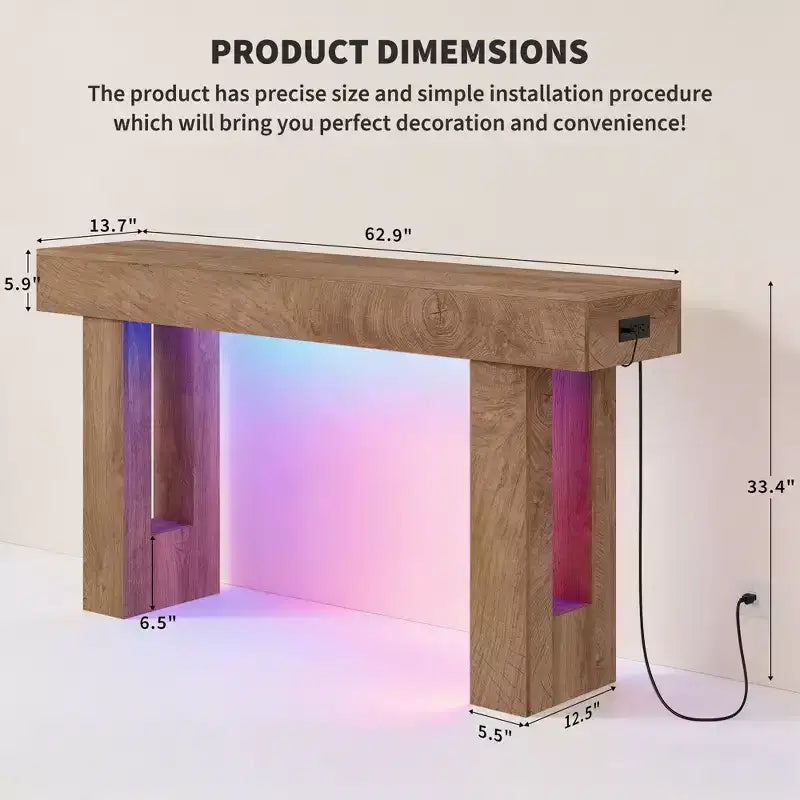 Console, Table de canapé rectangulaire en bois avec étagère de rangement, Table d'appoint étroite pour couloir, entrée, vestibule