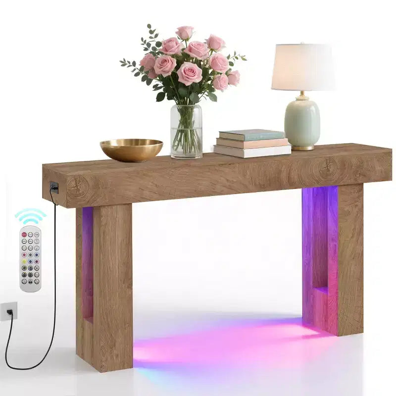 Console, Table de canapé rectangulaire en bois avec étagère de rangement, Table d'appoint étroite pour couloir, entrée, vestibule