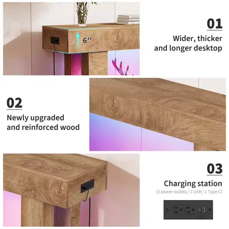 Console, Table de canapé rectangulaire en bois avec étagère de rangement, Table d'appoint étroite pour couloir, entrée, vestibule