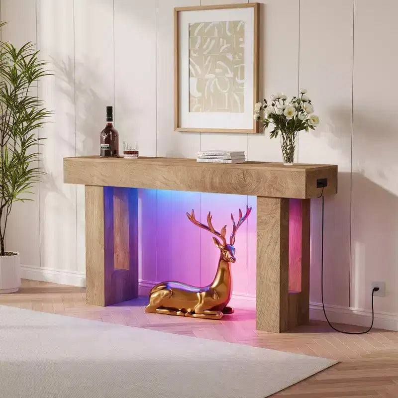 Console, Table de canapé rectangulaire en bois avec étagère de rangement, Table d'appoint étroite pour couloir, entrée, vestibule