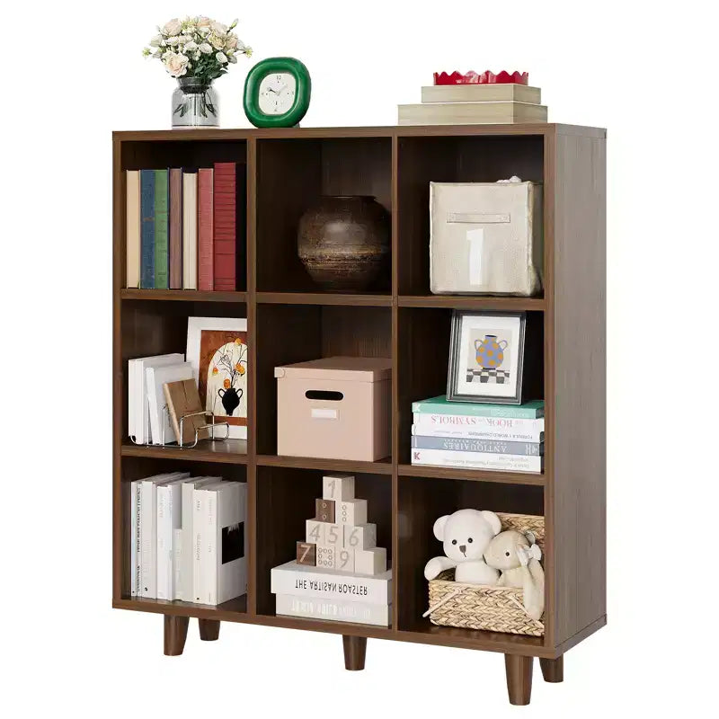 9-Tier Mid-Century Bookshelf, Crisscross Cube Storage with Anti-Tip Kit, Retro Organizer for Living Room, Home Office