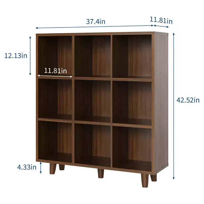 Étagère de bibliothèque mi-siècle à 9 niveaux, Rangement en cubes croisés avec kit anti-basculement, Organisateur rétro pour salon, bureau à domicile