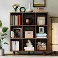 Étagère de bibliothèque mi-siècle à 9 niveaux, Rangement en cubes croisés avec kit anti-basculement, Organisateur rétro pour salon, bureau à domicile