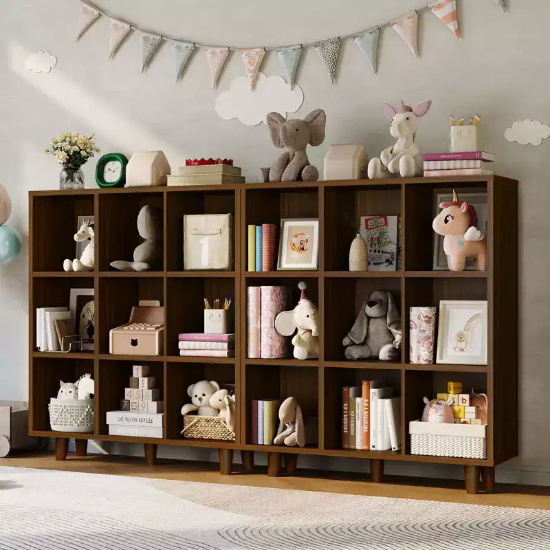 Étagère de bibliothèque mi-siècle à 9 niveaux, Rangement en cubes croisés avec kit anti-basculement, Organisateur rétro pour salon, bureau à domicile