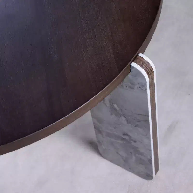 Table basse ronde moderne avec pieds en pierre frittée et table d'appoint assortie, noir