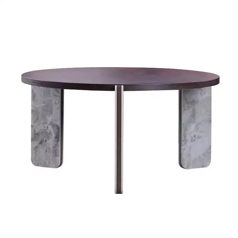Table basse ronde moderne avec pieds en pierre frittée et table d'appoint assortie, noir
