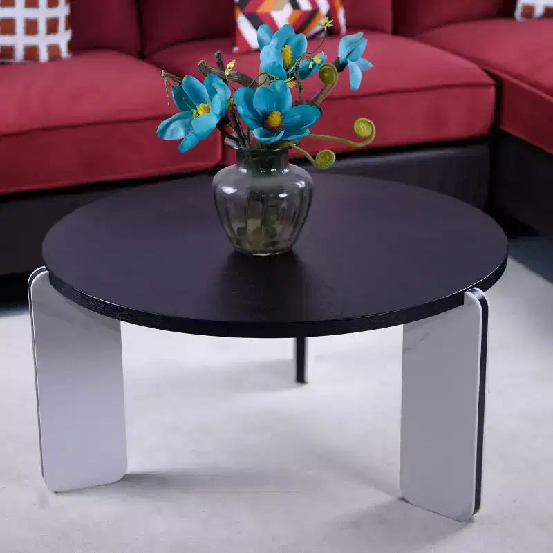 Table basse ronde moderne avec pieds en pierre frittée et table d'appoint assortie, noir