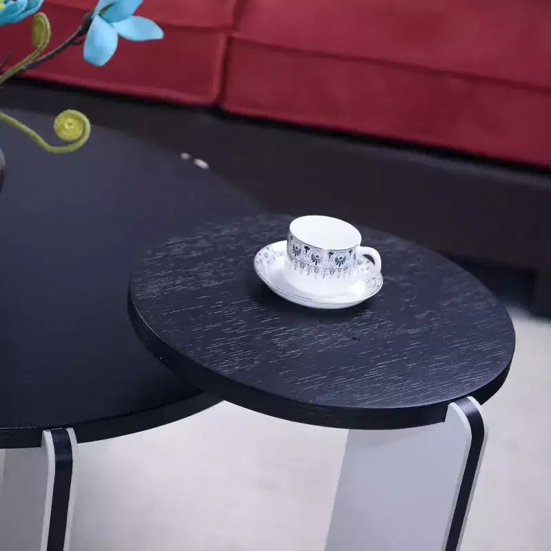 Table basse ronde moderne avec pieds en pierre frittée et table d'appoint assortie, noir