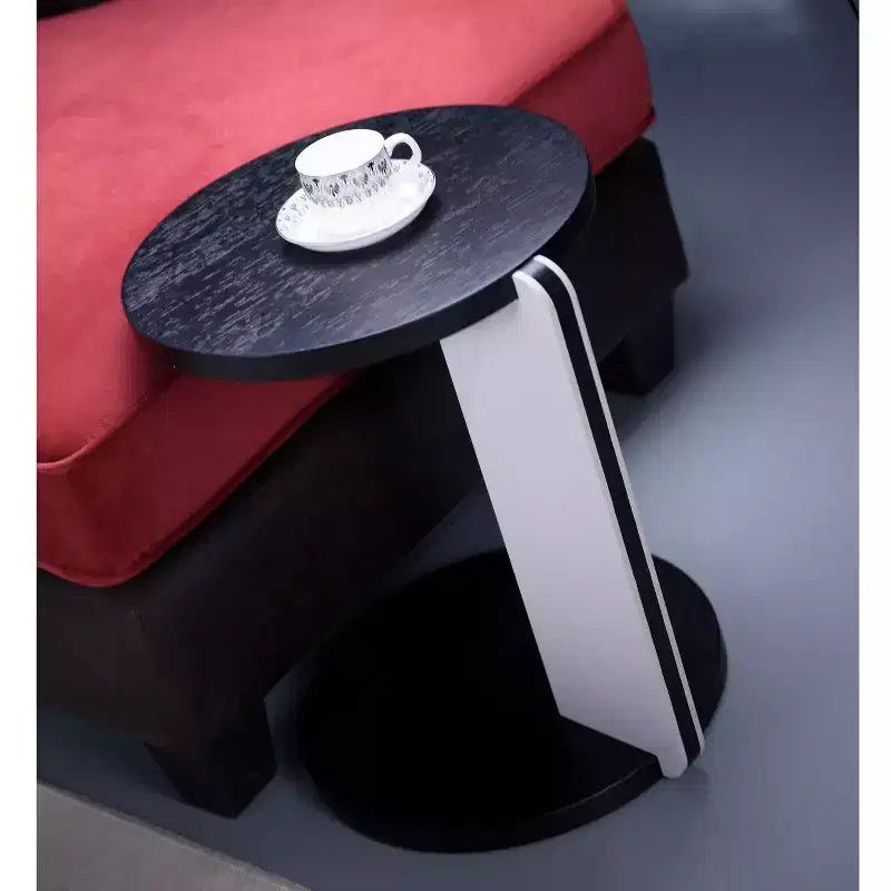 Table basse ronde moderne avec pieds en pierre frittée et table d'appoint assortie, noir