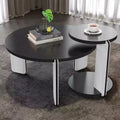 Table basse ronde moderne avec pieds en pierre frittée et table d'appoint assortie, noir