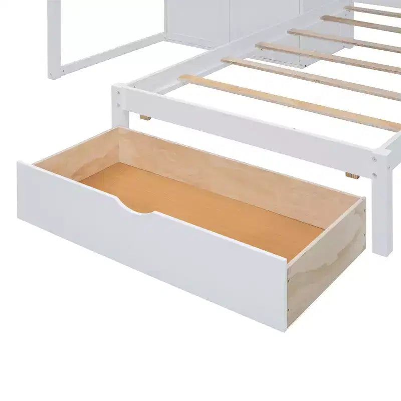 Lit superposé moderne double au-dessus de simple avec armoire et 5 tiroirs