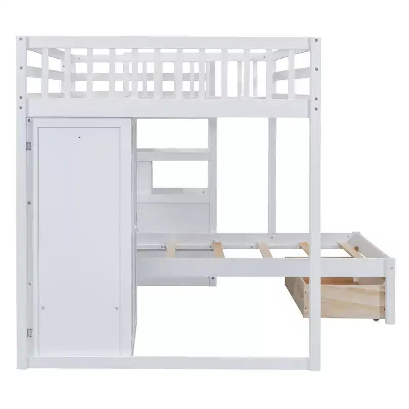 Lit superposé moderne double au-dessus de simple avec armoire et 5 tiroirs