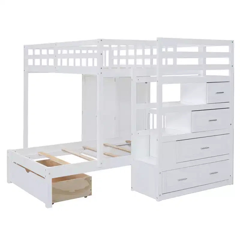 Lit superposé moderne double au-dessus de simple avec armoire et 5 tiroirs