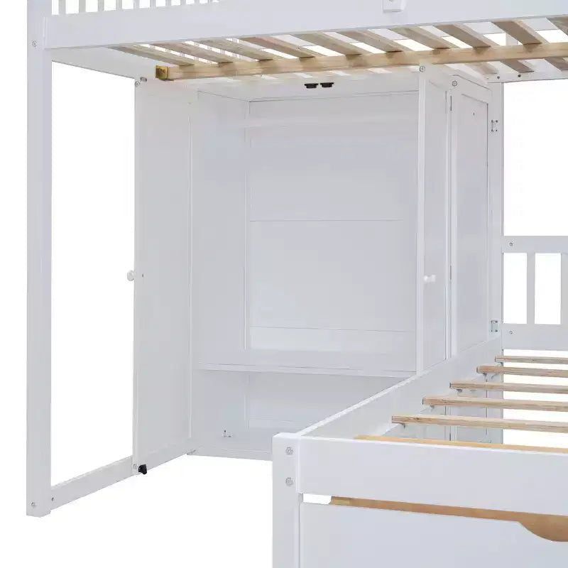 Lit superposé moderne double au-dessus de simple avec armoire et 5 tiroirs