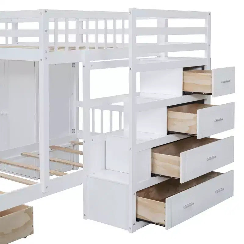 Lit superposé moderne double au-dessus de simple avec armoire et 5 tiroirs