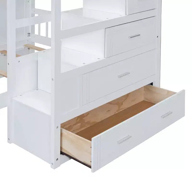 Lit superposé moderne double au-dessus de simple avec armoire et 5 tiroirs