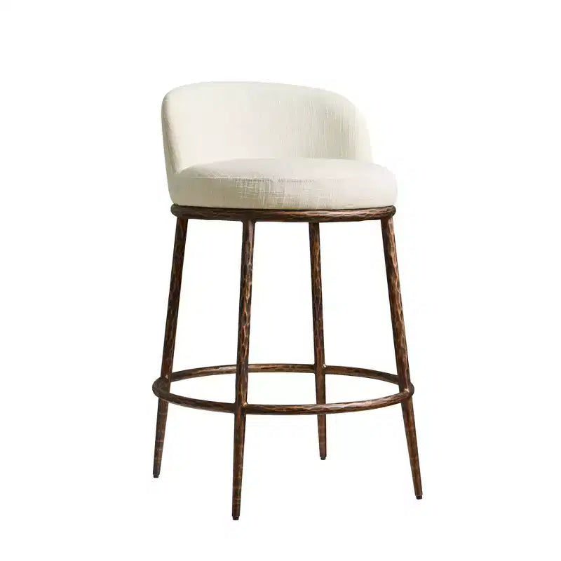 Lot de 2 tabourets de bar hauteur comptoir, tabourets de comptoir modernes rembourrés avec pieds en fer bronze martelé, chaises d'îlot en tissu bouclé pour salle à manger et bar