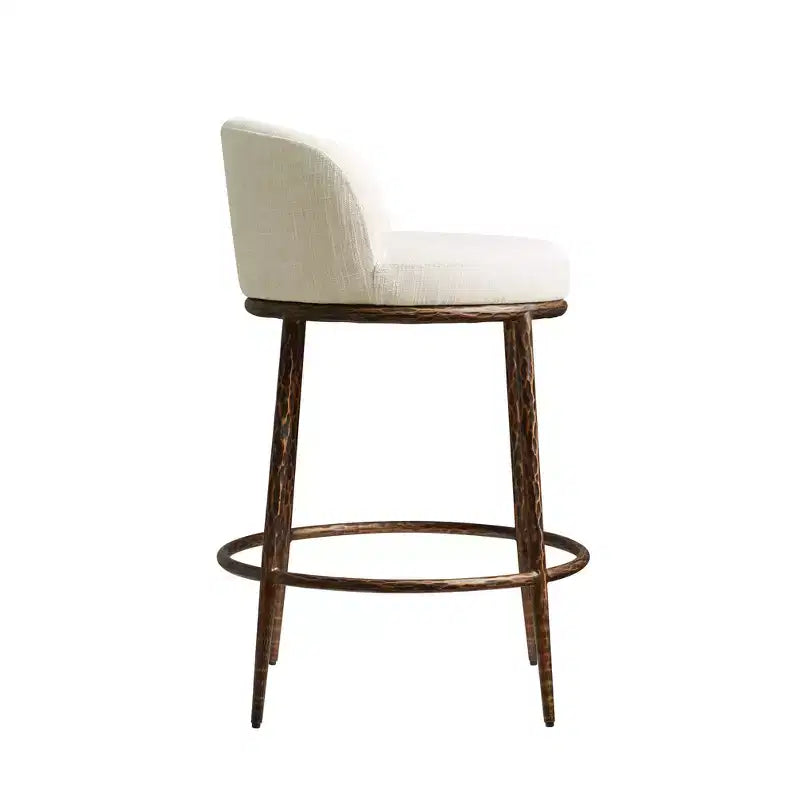 Lot de 2 tabourets de bar hauteur comptoir, tabourets de comptoir modernes rembourrés avec pieds en fer bronze martelé, chaises d'îlot en tissu bouclé pour salle à manger et bar