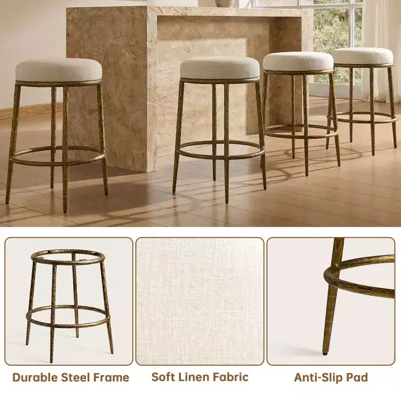 Lot de 2 tabourets de bar hauteur comptoir, tabourets de comptoir modernes rembourrés avec pieds en fer bronze martelé, chaises d'îlot en tissu bouclé pour salle à manger et bar
