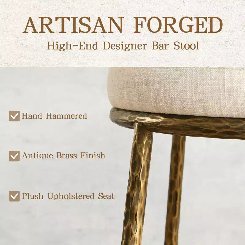 Lot de 2 tabourets de bar hauteur comptoir, tabourets de comptoir modernes rembourrés avec pieds en fer bronze martelé, chaises d'îlot en tissu bouclé pour salle à manger et bar