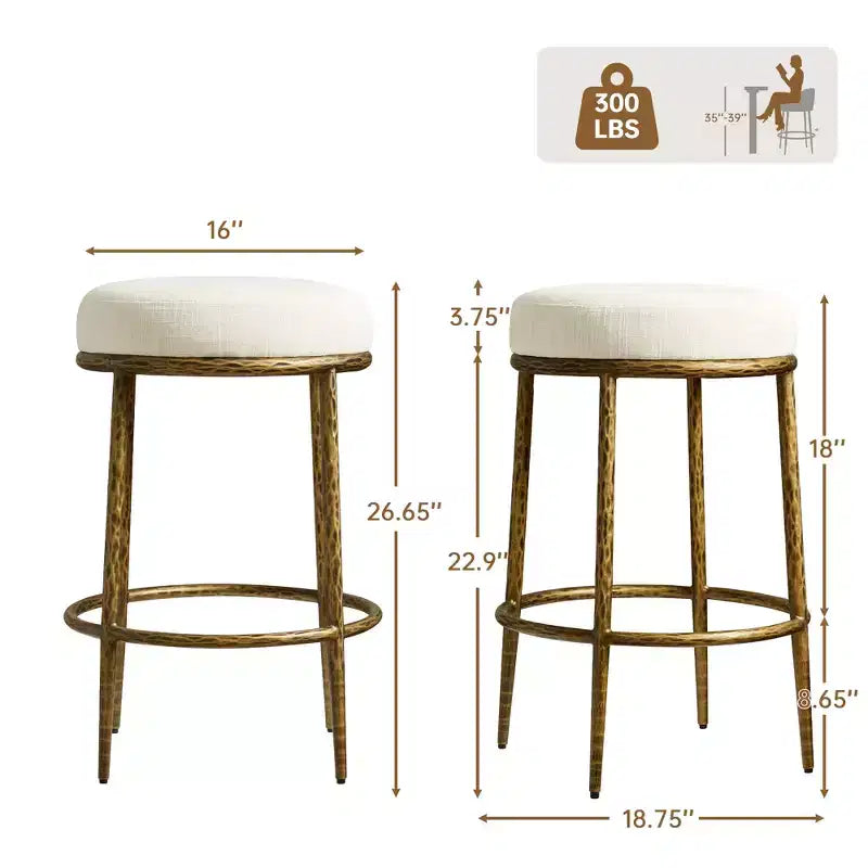 Lot de 2 tabourets de bar hauteur comptoir, tabourets de comptoir modernes rembourrés avec pieds en fer bronze martelé, chaises d'îlot en tissu bouclé pour salle à manger et bar