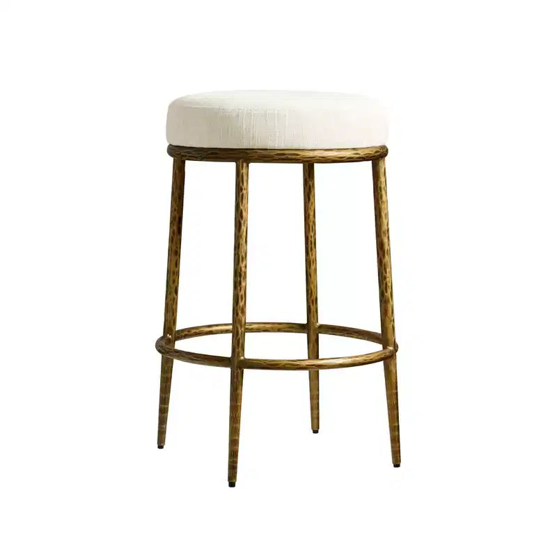 Lot de 2 tabourets de bar hauteur comptoir, tabourets de comptoir modernes rembourrés avec pieds en fer bronze martelé, chaises d'îlot en tissu bouclé pour salle à manger et bar