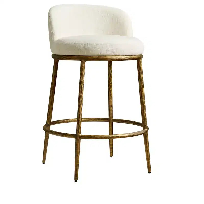 Lot de 2 tabourets de bar hauteur comptoir, tabourets de comptoir modernes rembourrés avec pieds en fer bronze martelé, chaises d'îlot en tissu bouclé pour salle à manger et bar