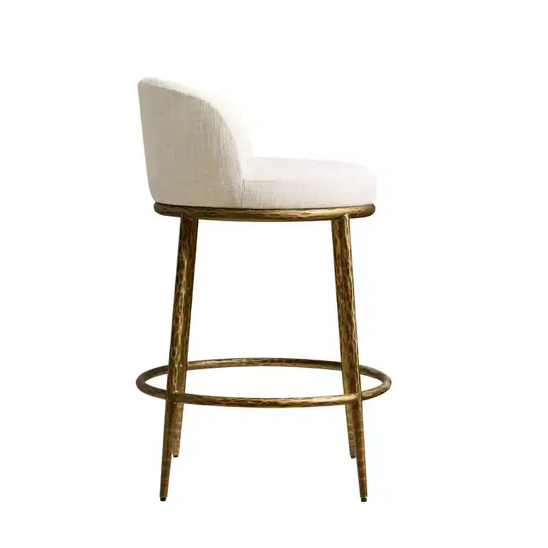 Lot de 2 tabourets de bar hauteur comptoir, tabourets de comptoir modernes rembourrés avec pieds en fer bronze martelé, chaises d'îlot en tissu bouclé pour salle à manger et bar
