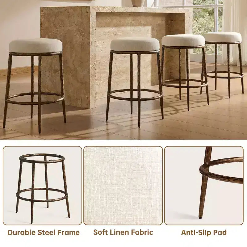 Lot de 2 tabourets de bar hauteur comptoir, tabourets de comptoir modernes rembourrés avec pieds en fer bronze martelé, chaises d'îlot en tissu bouclé pour salle à manger et bar
