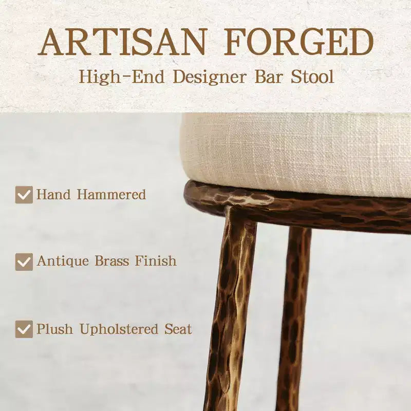 Lot de 2 tabourets de bar hauteur comptoir, tabourets de comptoir modernes rembourrés avec pieds en fer bronze martelé, chaises d'îlot en tissu bouclé pour salle à manger et bar