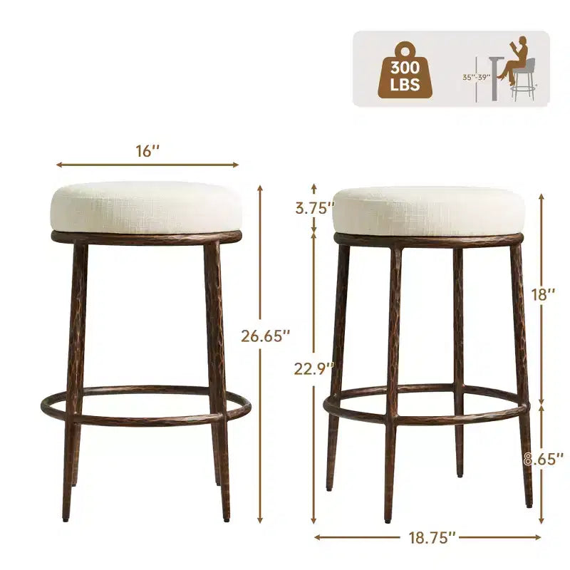 Lot de 2 tabourets de bar hauteur comptoir, tabourets de comptoir modernes rembourrés avec pieds en fer bronze martelé, chaises d'îlot en tissu bouclé pour salle à manger et bar