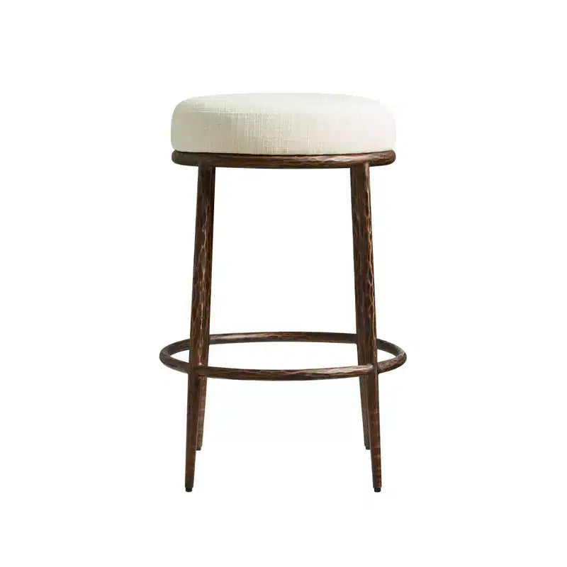 Lot de 2 tabourets de bar hauteur comptoir, tabourets de comptoir modernes rembourrés avec pieds en fer bronze martelé, chaises d'îlot en tissu bouclé pour salle à manger et bar