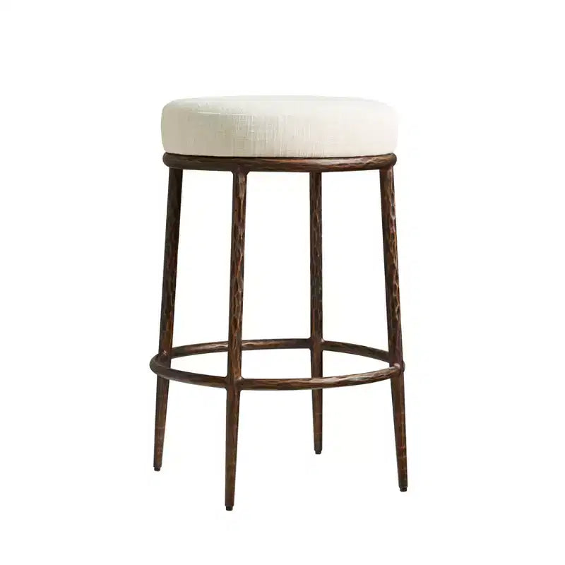 Lot de 2 tabourets de bar hauteur comptoir, tabourets de comptoir modernes rembourrés avec pieds en fer bronze martelé, chaises d'îlot en tissu bouclé pour salle à manger et bar