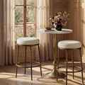 Counter Height Bar Stools Set of 2, Modern Upholstered Counter Stools with Hammered Bronze Iron Legs, Boucle Island Chairs for Dining Room and Bar