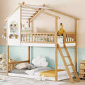 Bellemave Twin Over Twin House Bunk Bed with Roof & Window, Kids Wood Bunk Bed with Ladder & Guardrails, Solid Pine Frame, Natural